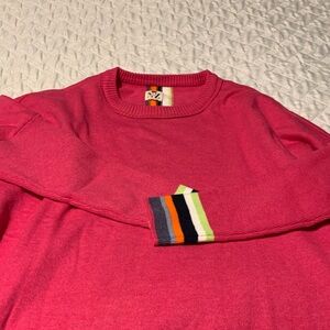 Vibrant Pink Women's Sweater with Colorful Cuffs